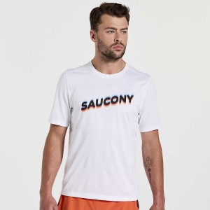 Saucony Stopwatch Estampadas Corta Sleeve Blancas Colombia | 4063-VBOMS