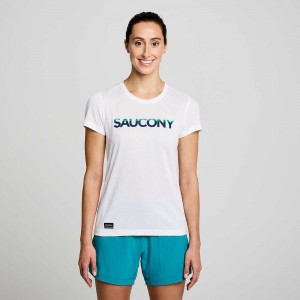 Saucony Stopwatch Estampadas Corta Sleeve Blancas Colombia | 6019-IYQWA