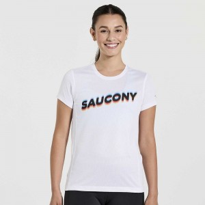 Saucony Stopwatch Estampadas Corta Sleeve Blancas Colombia | 5317-RNYTV